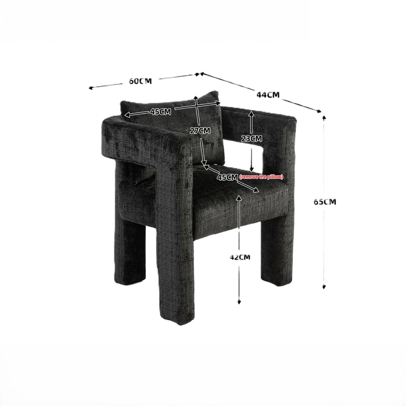 Fauteuil lounge moderne en chenille, chaise de bureau velours, design unique avec accoudoirs creux, coussin confortable, adapté pour salon, salle à manger, Noir