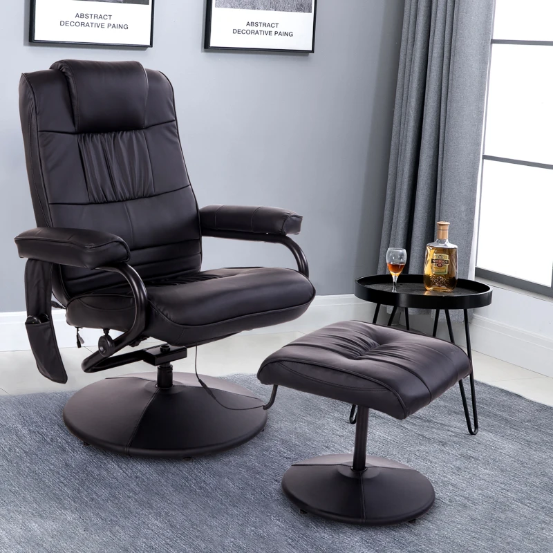 HOMCOM massagestoel relaxstoel tv-stoel stoel met massagefunctie incl. krukje kunstleer zwart 77 x 84 x 95 cm