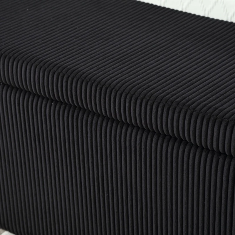 Moderner eleganter Aufbewahrungshocker, hocker aus gestreiftem Samt, angenehmes Sitzgefühl, geeignet für Wohnzimmer, Eingangsbereich, Schwarz