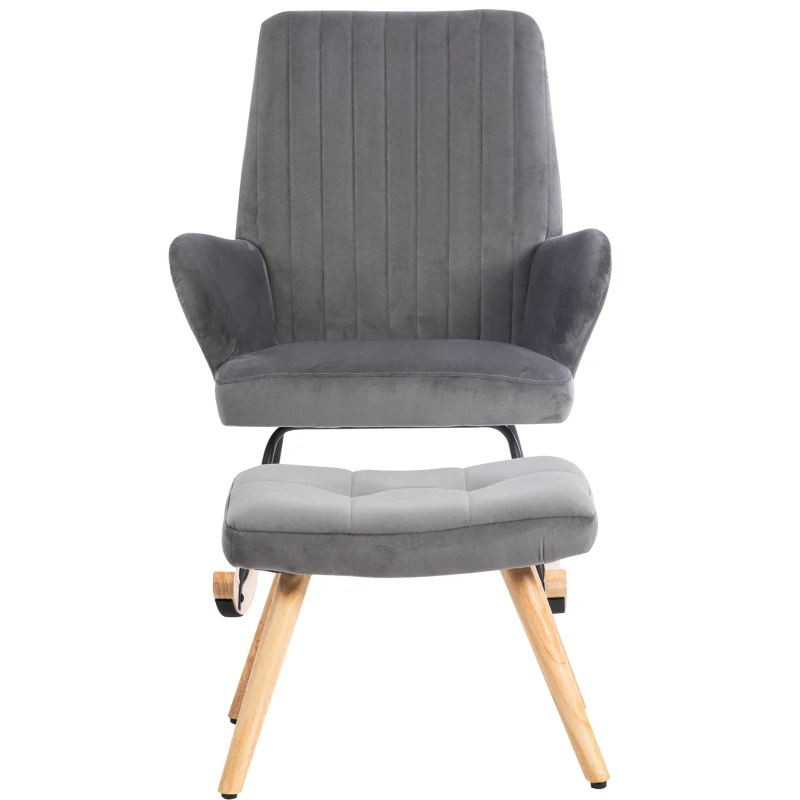 Rocking Chair Armchair with Footstool, High Back Ergonomic Garden Rocking Chair, 64x84x97 cm, Grey