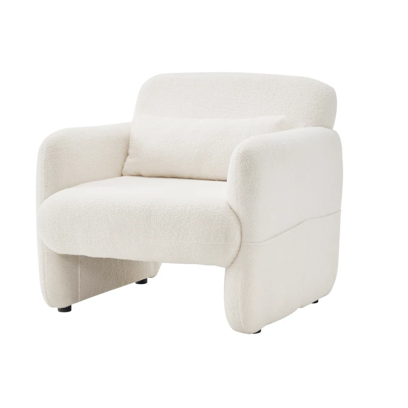 Upholstered Teddy Fabric Occasional Chair with Solid Wood Frame, Comfy Lounge Chair for Living Room, Bedroom, 87x88x77 cm, White