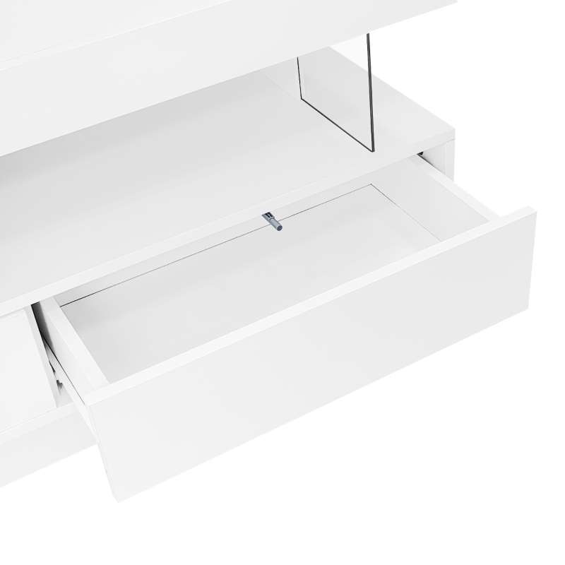 Modern High Gloss TV Units with Storage Drawers, LED Lights, TV Cabinet for Living Room, Bedroom, 160x38x50.5 cm, White