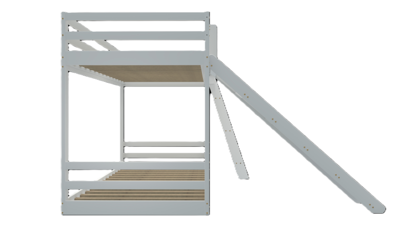 Letto a castello con scala e scivolo, recinzione con lavagna, doppio letto per bambini, Senza materasso, Bianco