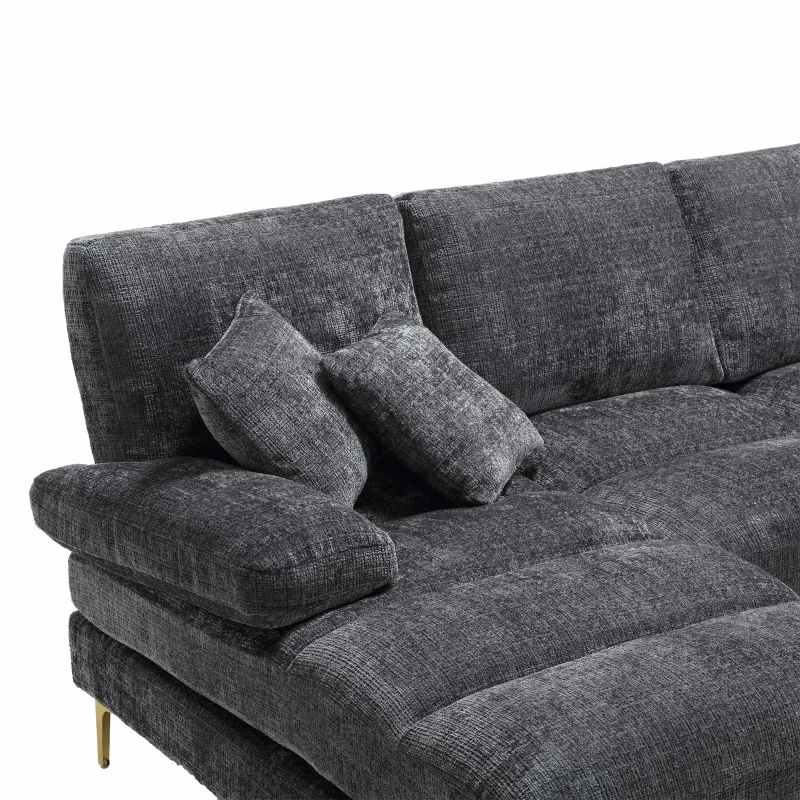 Modernes großes U-förmiges Chenille-Sofa mit Doppel-Liegesitzen, für Wohnzimmer, Wohnung, Villa, Grau