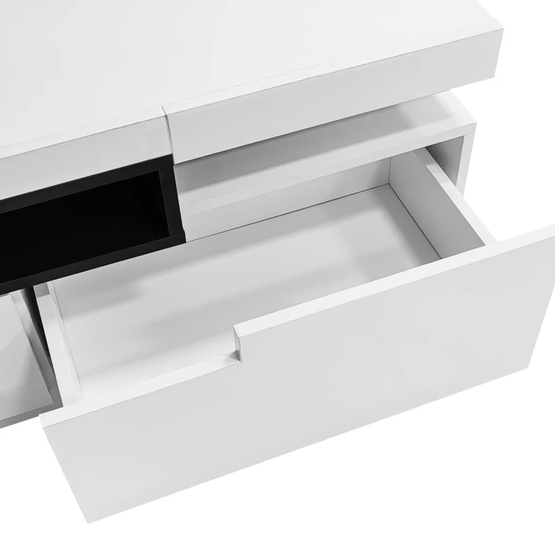 High Gloss Modern TV Stand Cabinet for 70-inch TV with LED Lights, 3 Drawers and Open Storage, 160x39x42 cm, White