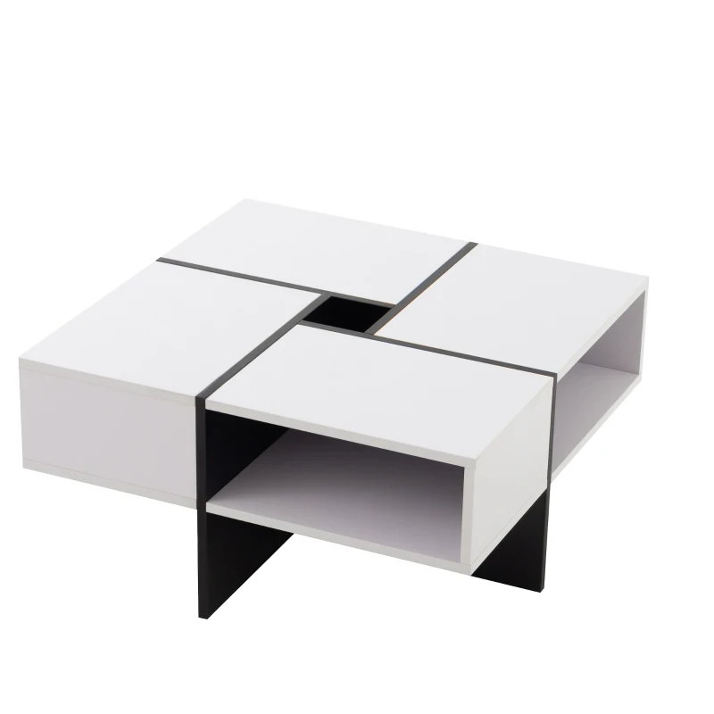Multifunctional Square Coffee Table with Storage Spaces, High-Gloss Finish, Modern Sofa Table for Living Room, Sitting Room, 70x70x35 cm, White