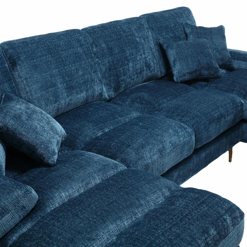 Grand canapé d'angle en forme de U en tissu chenille moderne et confortable, Bleu