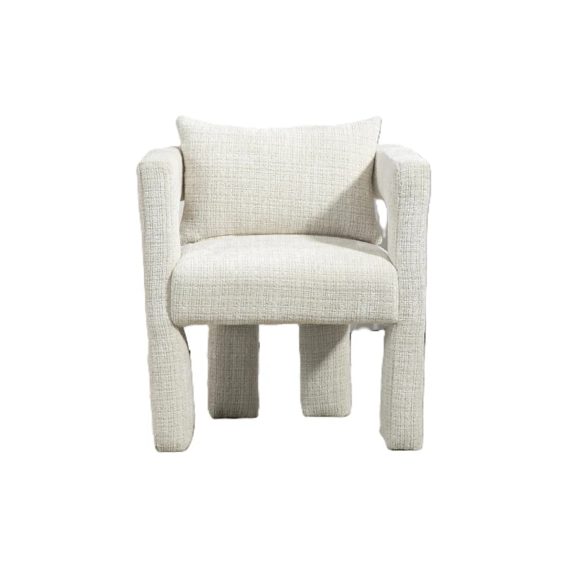 Poltrona lounge moderna in Chenille con braccioli cavi e cuscino, per soggiorno e sala da pranzo, Beige