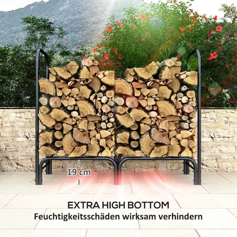 Outsunny Brandhoutrek, 0,33 m³, met Draagtas & Hoes, Metalen frame, tot 150 kg, 120 x 36 x 99 cm, Zwart(m-5)