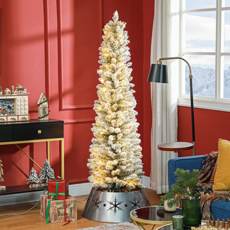 HOMCOM Kerstboom 180 cm, LED-lichtsnoer, Kunstboom, Vlamvertragend, Metalen voet, Groen+Wit