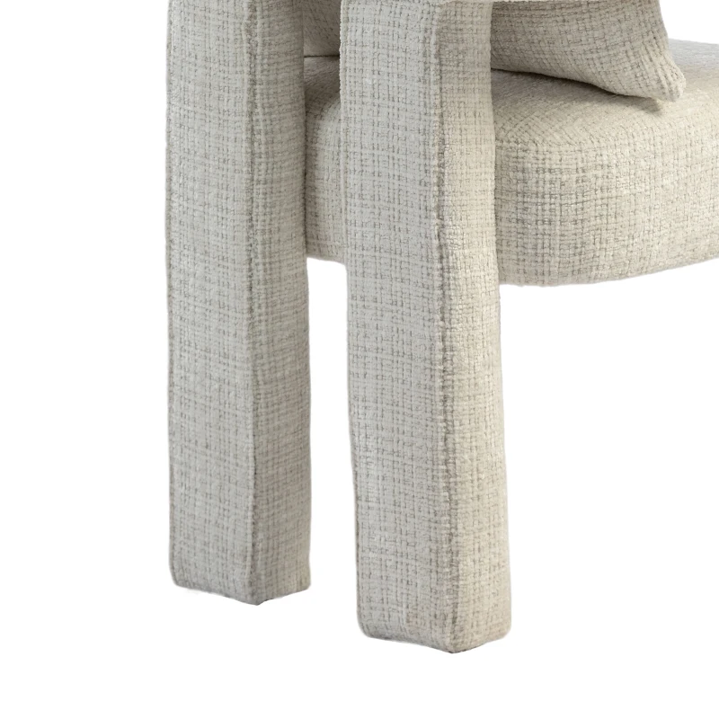 Poltrona lounge moderna in Chenille con braccioli cavi e cuscino, per soggiorno e sala da pranzo, Beige