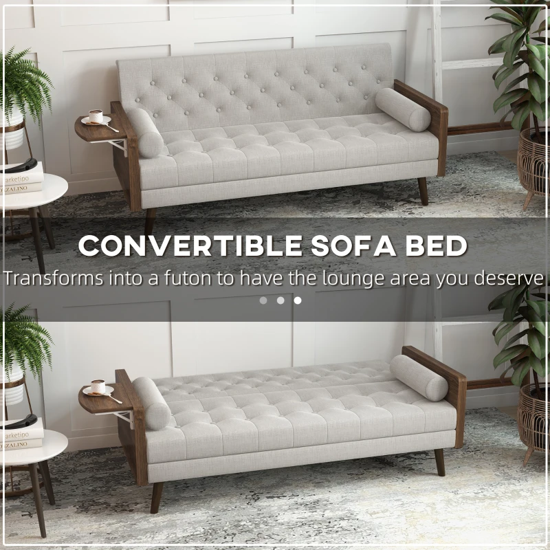 HOMCOM Canapea Extensibila de 1 Persoana cu Rafturi Laterale Pliabile, Canapea 3 Locuri cu Spatar Rabatabil