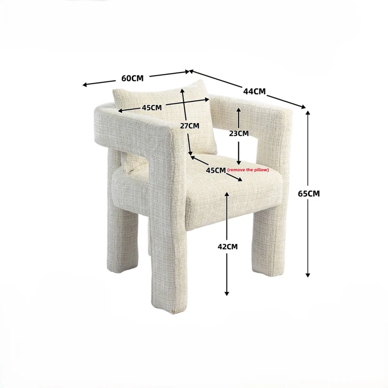Fauteuil lounge moderne en chenille, chaise de salle à manger, design unique avec accoudoirs creux, coussin confortable, adapté pour salon, salle à manger, Beige