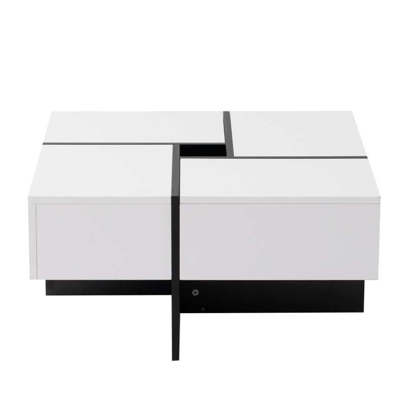 Multifunctional Coffee Table with 4 Drawers and Storage, High Gloss Top, 70x70x35 cm, White