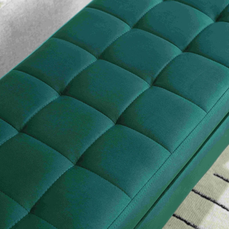 Banc coffre de rangement minimaliste moderne avec pieds en métal doré, banc en velours rembourré, table de chevet multifonctionnelle facile à monter pour chambre, salon, hall d'entrée, Vert
