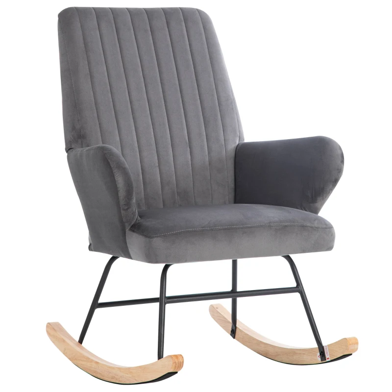 Rocking Chair Armchair with Footstool, High Back Ergonomic Garden Rocking Chair, 64x84x97 cm, Grey