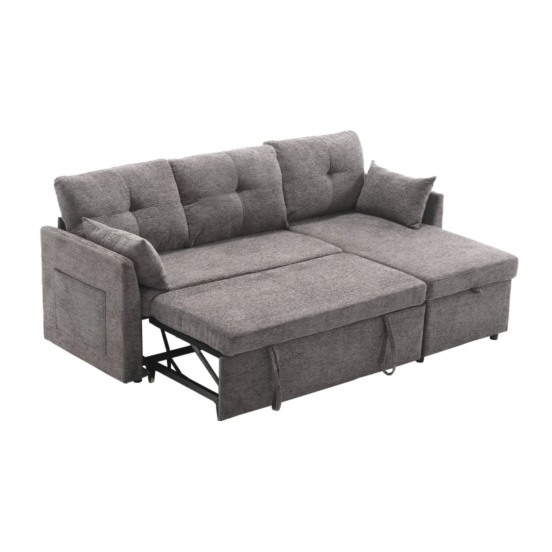 Canapé sectionnel modulaire en forme de L avec méridienne réversible et sièges de rangement grand confort design scandinave, Gris foncé