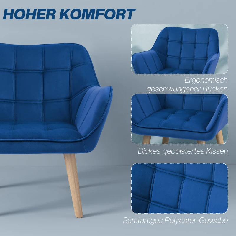 HOMCOM Gestoffeerde stoel, Accentstoel, Scandi Design, Fluweellook, tot 120 kg, Rubberhout Poten, Blauw
