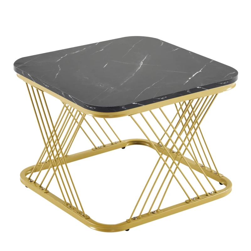 Nesting Coffee Tables with Gold Metal Frame, Marble Pattern Top, Multi-functional Sofa Side Tables for Bedroom, Living Room, 70x70x43 cm, Black