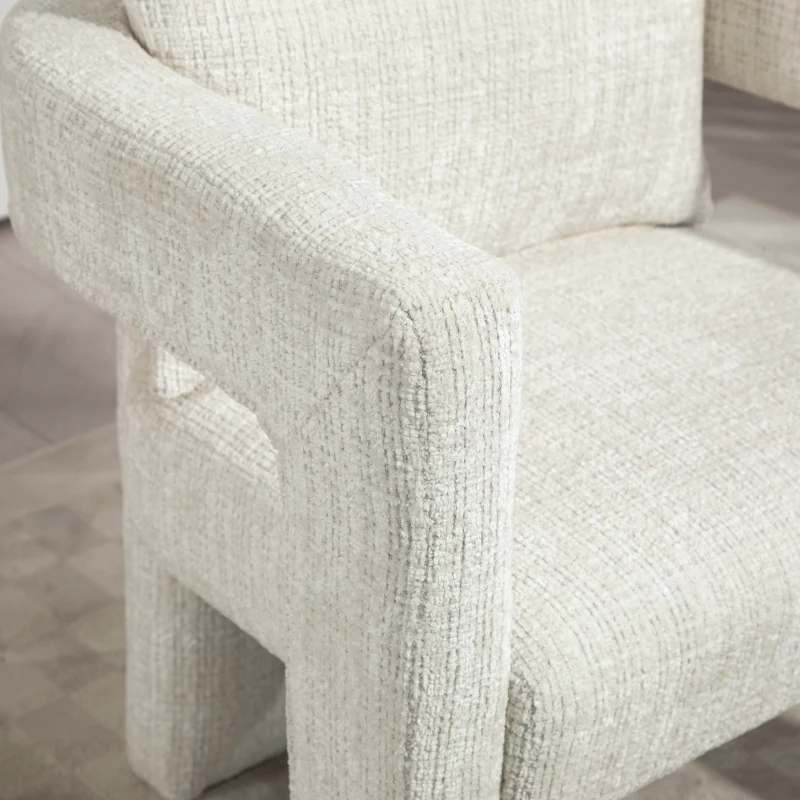 Fauteuil lounge moderne en chenille, chaise de salle à manger, design unique avec accoudoirs creux, coussin confortable, adapté pour salon, salle à manger, Beige