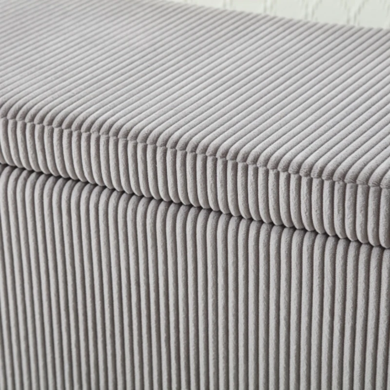 Panca contenitore moderna in velluto a righe per soggiorno, ingresso, camera da letto, Grigio Chiaro