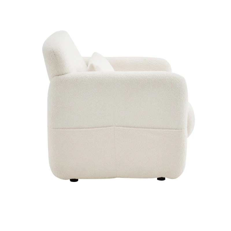 Upholstered Teddy Fabric Occasional Chair with Solid Wood Frame, Comfy Lounge Chair for Living Room, Bedroom, 87x88x77 cm, White