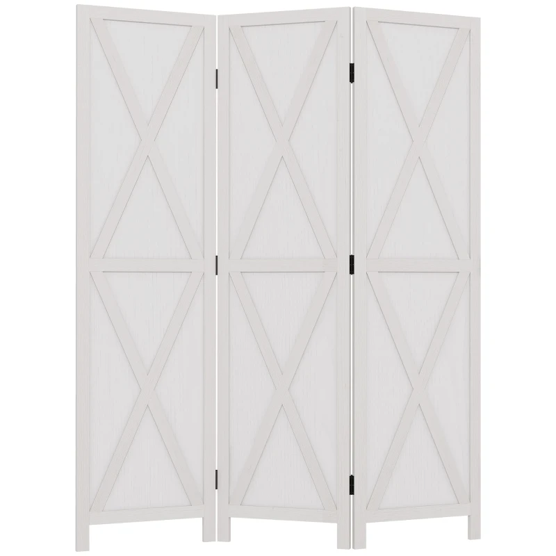 HOMCOM Biombo de 3 Paineis Separador de Ambientes Dobrável 136,5x170cm Divisória para Espaços de Madeira Decoração Elegante Branco