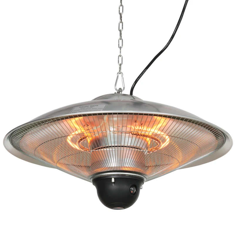 Outsunny Aquecedor de Jardim Elétrico 1010W/1200W Infravermelho com Controlo Remoto 2 Níveis de Calor Proteção IP44 Ø58,5x33cm Prata