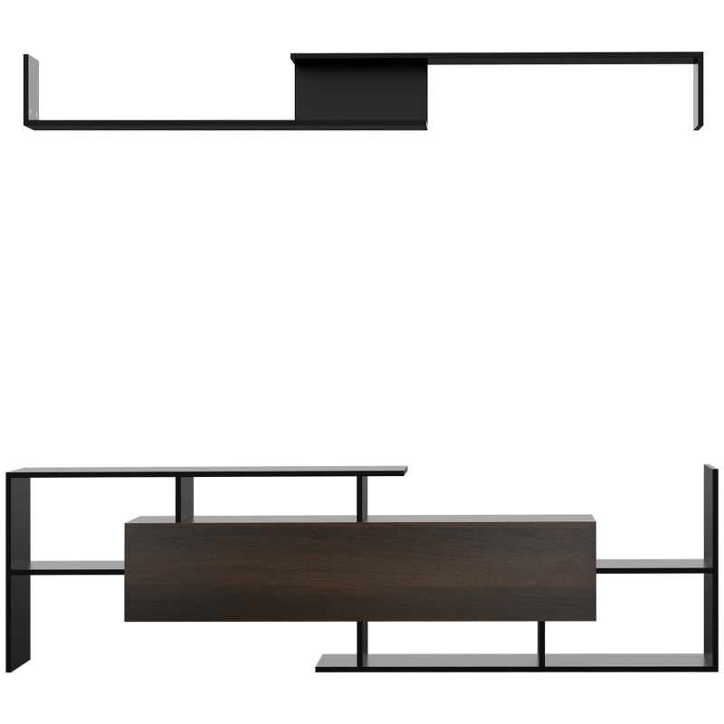 HOMCOM Modern TV Cabinet with Wall Shelf, TV Unit with Storage Shelf and Cabinet, for Wall-Mounted 65" TVs or Standing 40" TVs, Black and Dark Brown