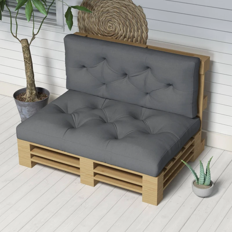 Outsunny Sitzkussen Stoelkussen Zitkussen, met knoopstiksels, 120 x 80 x 12 cm, Grijs