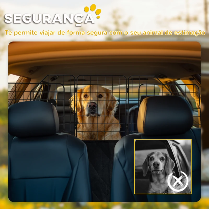 PawHut Grade de Segurança de Carro para Cães com Largura Ajustável Grade para Cães de Carro Dobrável 93-150x42 cm Preto