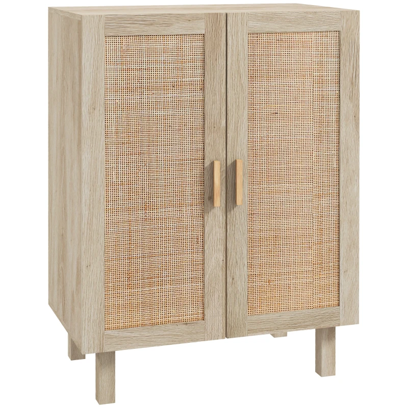 HOMCOM Aparador com 2 Portas de Rede e Prateleiras Ajustáveis Armário Estilo Cannage Anti-Tombo 73x41x102 cm Madeira