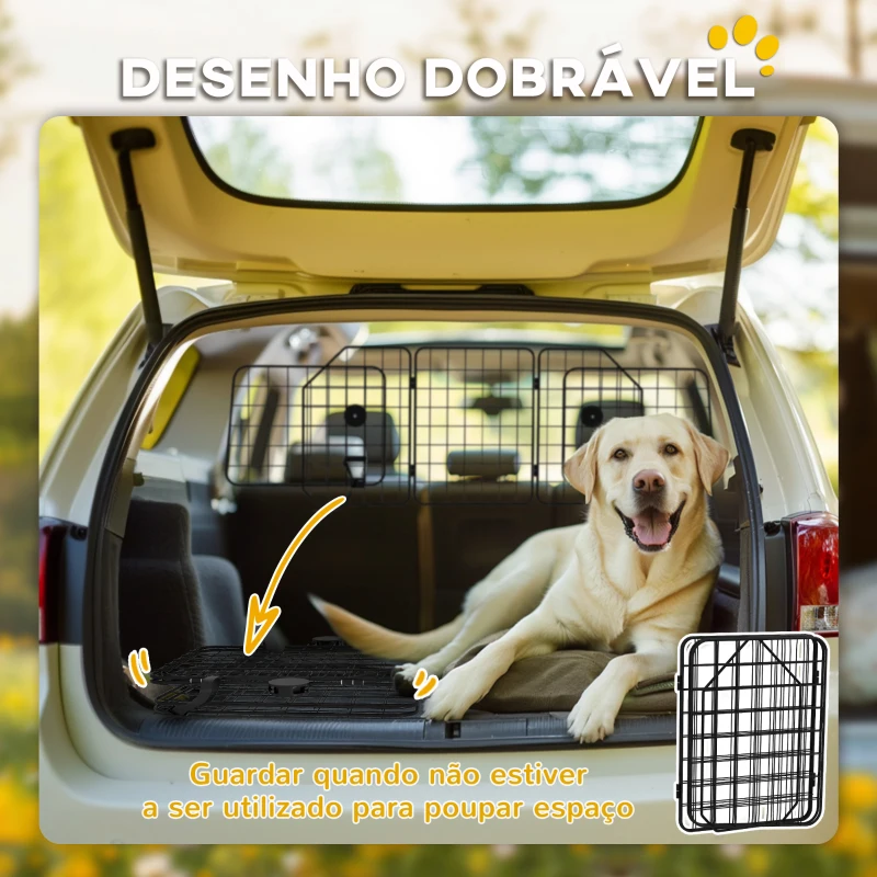 PawHut Grade de Segurança de Carro para Cães com Largura Ajustável Grade para Cães de Carro Dobrável 93-150x42 cm Preto