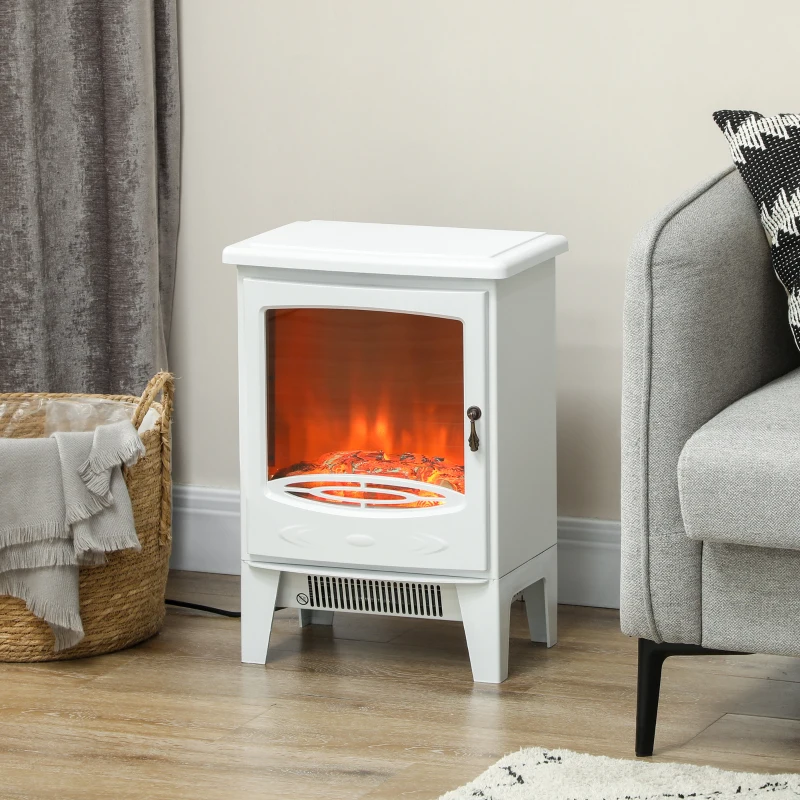HOMCOM Tempered Glass Casing Electric Fireplace, Freestanding Electric Fire with Realistic Flame Effect, Electric Log Burner with Overheat Protection, 950w/ 1850W, White