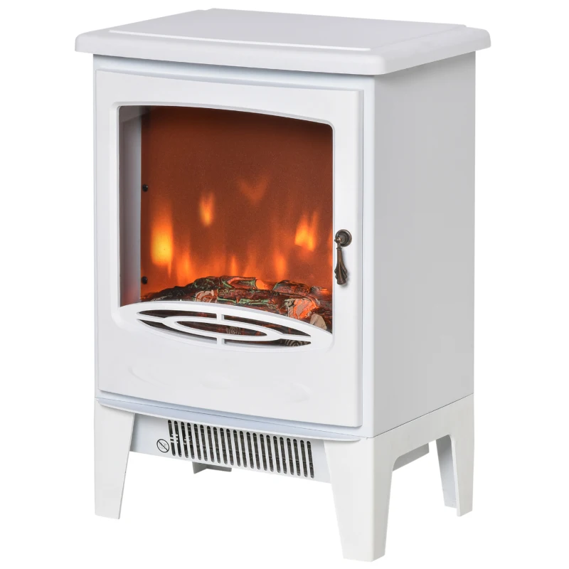 HOMCOM Lareira Elétrica Portátil Potência 900/1800W com Efeito de Chama Realista Termostato Ajustável e Proteção contra Superaquecimento até 20m² 39x26x54,8cm Branco