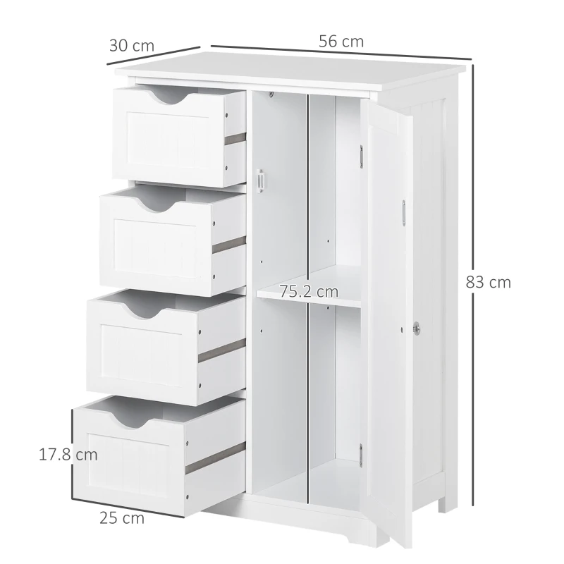 kleankin Mobila de Baie cu Usa Basculanta si Sertare Alb 56 x 30 x83cm(m-3)