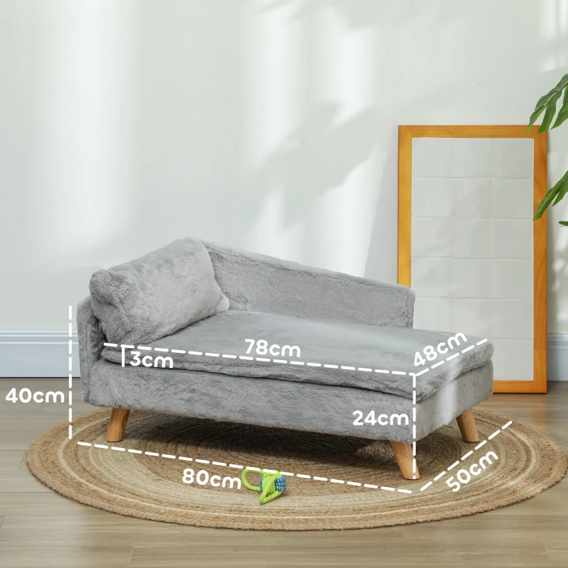 PawHut Hondenbed, Hondensofa, Wasbare Pluche Hoes, tot 20 kg, 80 x 50 x 40 cm, Lichtgrijs(m-3)