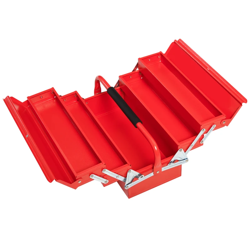 DURHAND Caixa de ferramentas dobrável de aço com 5 compartimentos com alça 45x22,5x34,5 cm Vermelho