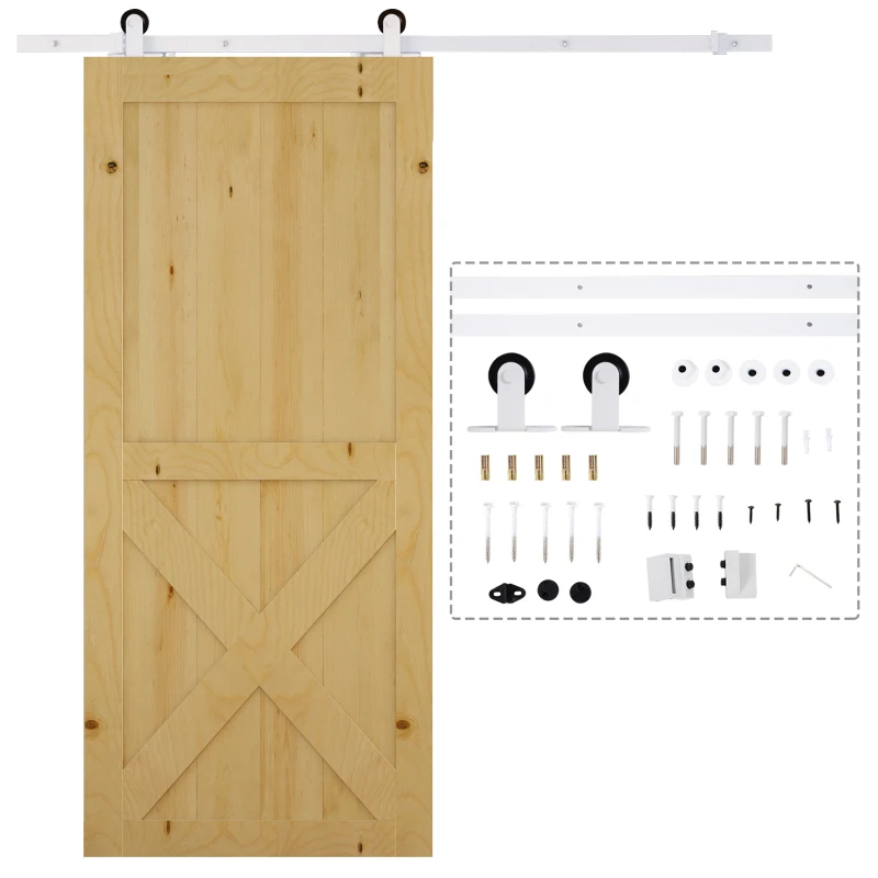 HOMCOM Ferragens para Porta Corredeira Kit de Acessórios para Porta Corredeira de Madeira com Guia de Chão Trilho de Aço de Carbono Branco