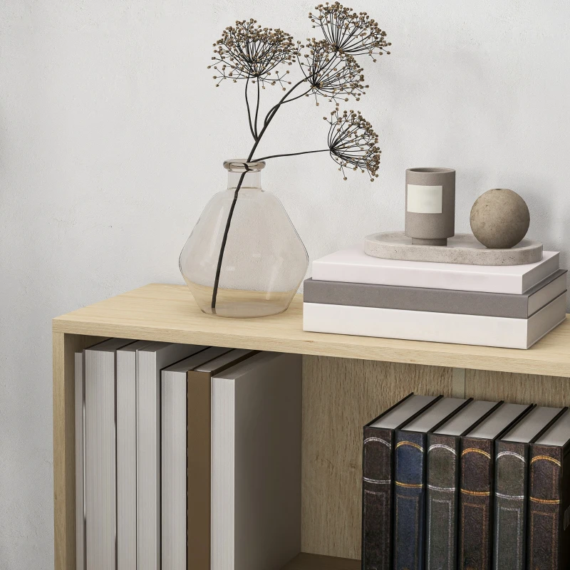 HOMCOM 2 Tier Bookshelf, Low Bookcase with Adjustable Shelf, 2 Compartments for Home Office, Living Room, Study, Natural