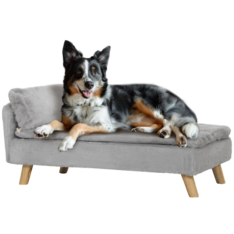 PawHut Hondenbed, Hondensofa, Wasbare Pluche Hoes, tot 20 kg, 80 x 50 x 40 cm, Lichtgrijs(m-10)