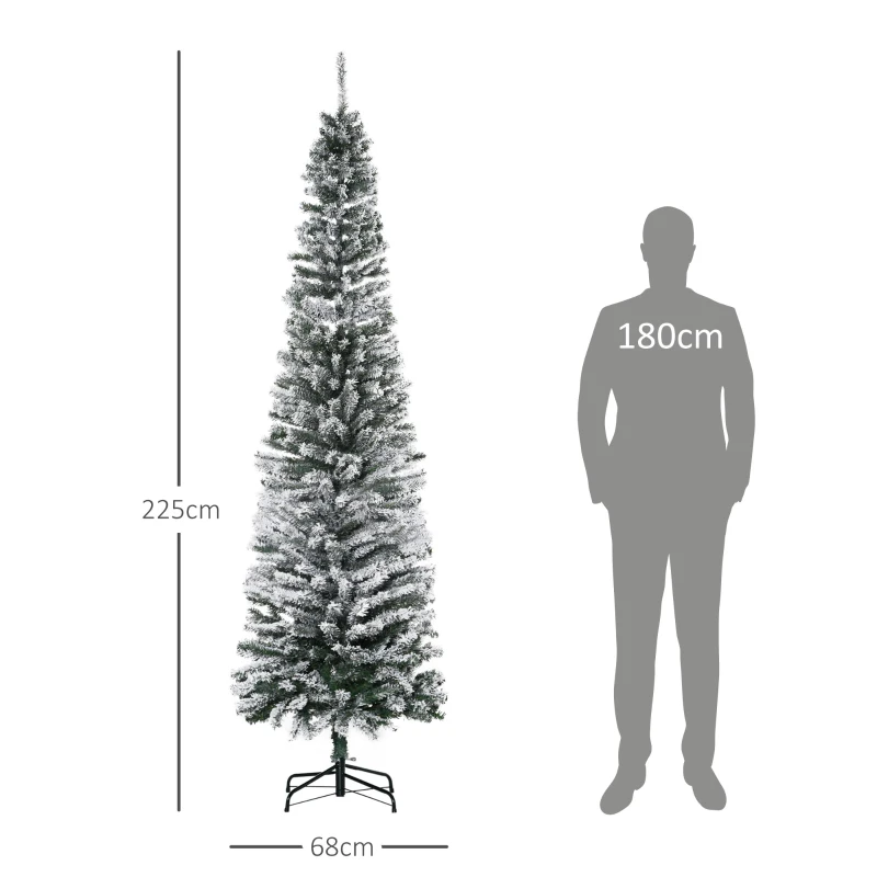 HOMCOM Árvore de Natal 225 cm Árvore de Natal Artificial Nevado com 738 Ramos e Suporte de Metal  Verde e Branco