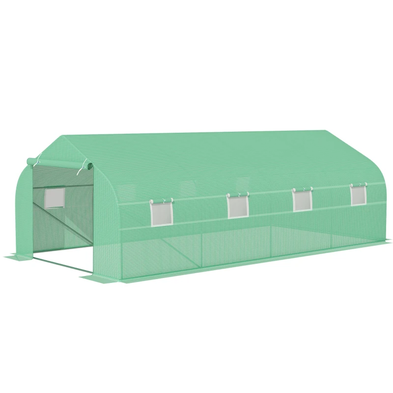 Outsunny Sera pentru Gradina 6x3x2 m, Sera cu Acoperis inclinat din PE pentru Plante, Verde(m-13)
