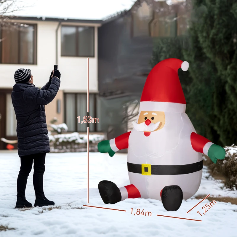 Outsunny Opblaasbare Kerstman met Draaiende Lichtbol, Feestelijke Tuindecoratie