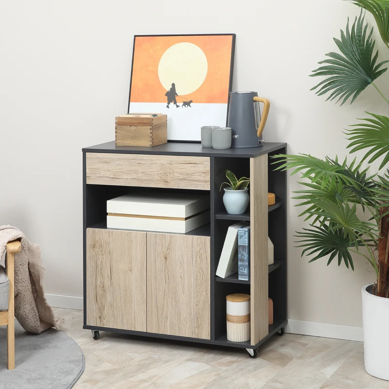 HOMCOM Mobilier Auxiliar de Bucătărie Multifuncțional din lemn cu Roți, 80x39x86.5cm(m-10)
