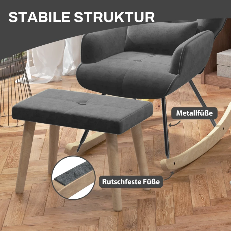 HOMCOM Fotel akcentowy z pufą, tapicerowany, wysokie oparcie, wygląd aksamitu, do 150 kg, Ciemnoszary