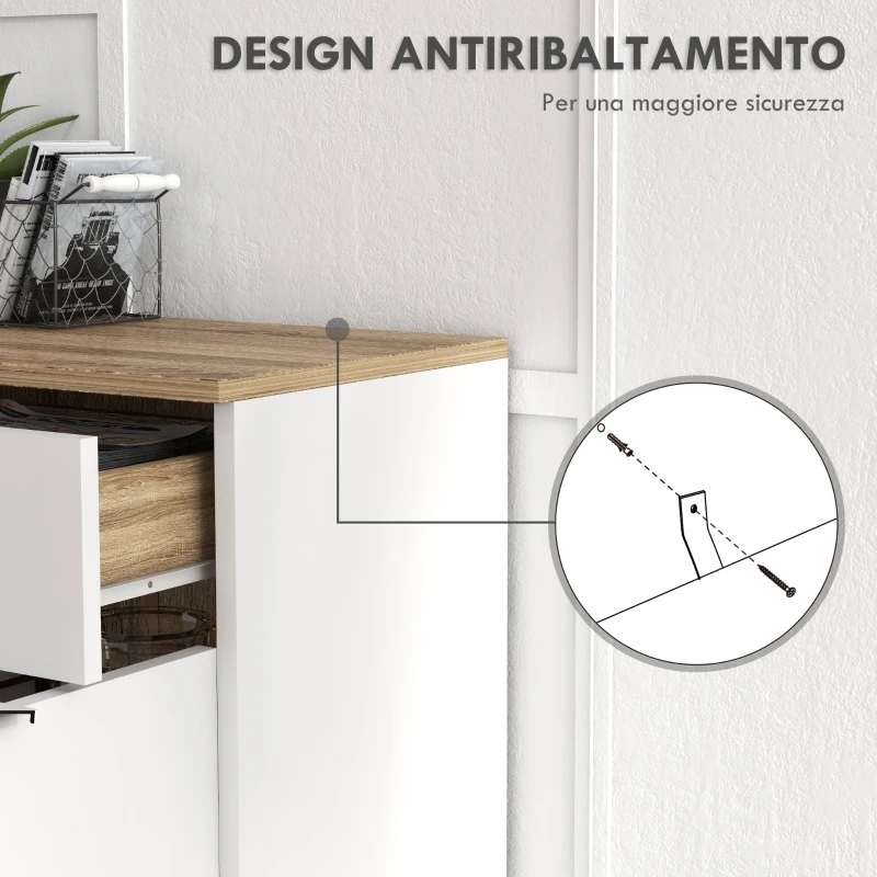 HOMCOM Mobile Multiuso Salvaspazio con 3 Ripiani Aperti, Armadietto e Cassetto, in Truciolato, 95x35x85 cm