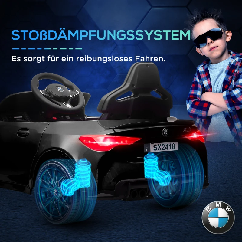AIYAPLAY Elektrische Kinderauto BMW M4 met Geluid & Licht, 3-5 km/u, Incl. Afstandsbediening, voor 3-5 Jaar, Zwart