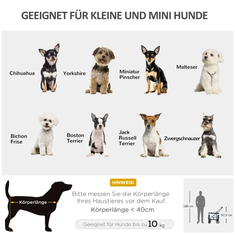 PawHut Hundbuggy Haustierbuggy Haustiertransporter bis 10kg klappbar verstellbare Trageriemen abnehmbarer Korb 81 x 58 x 97,5 cm Schwarz + Blau + Weiß(m-4)