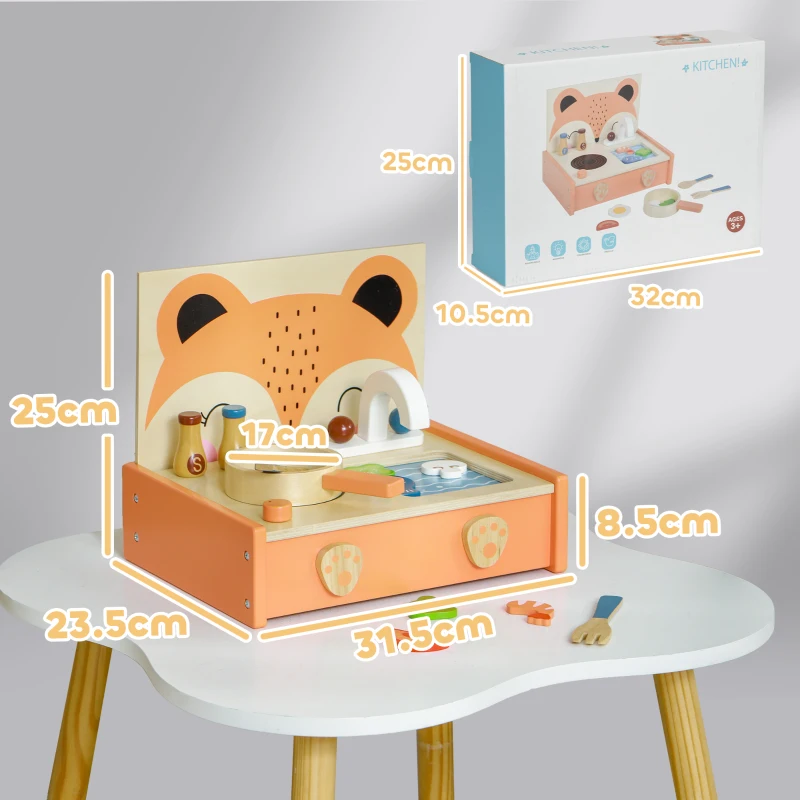 AIYAPLAY Bucătărie Jucărie pentru Copii 3-5 Ani, Mini Bucătărie cu Plită și 12 Accesorii, 31,5x23,5x25 cm, Multicoloră